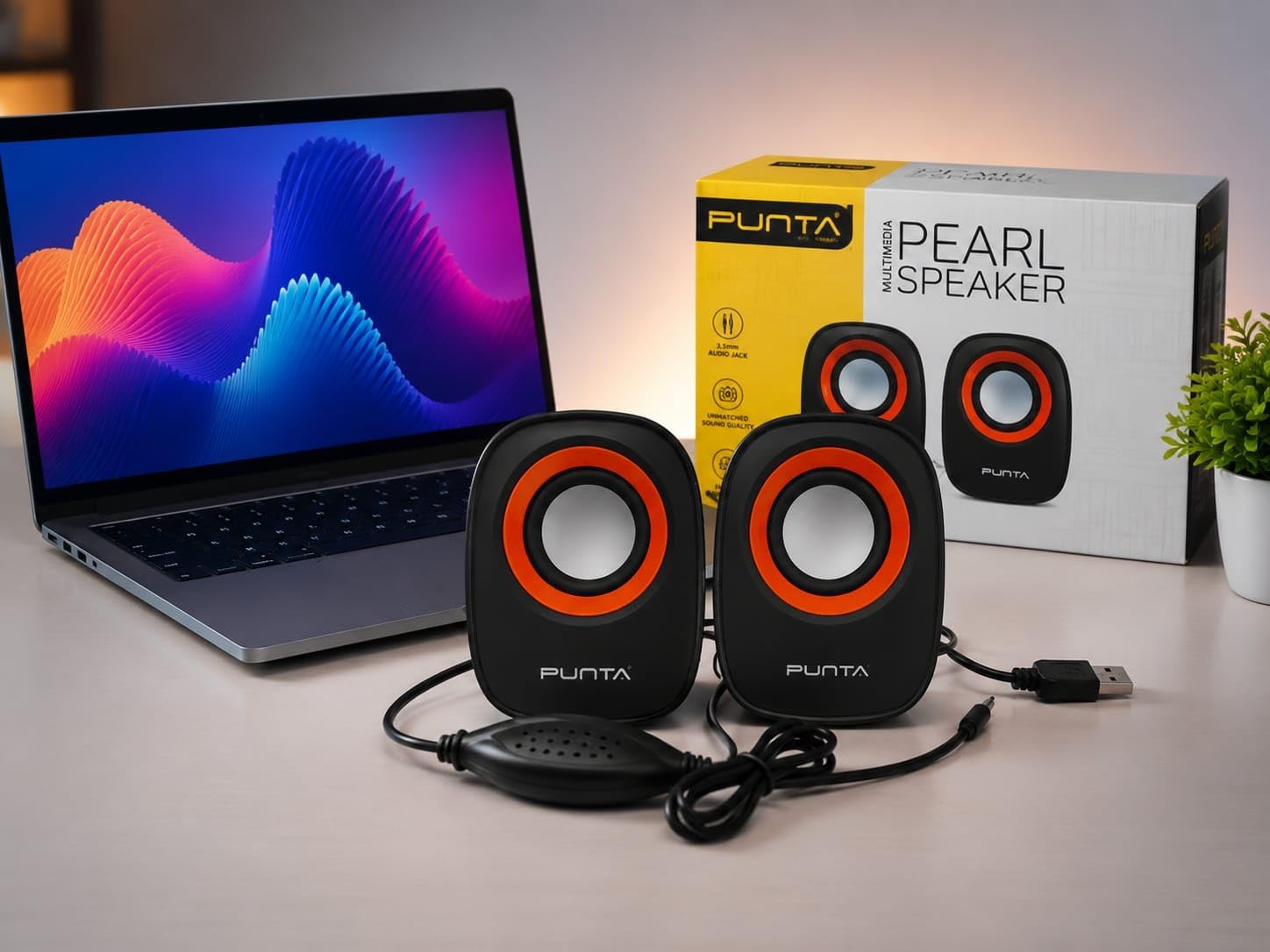 PUNTA Pearl 6W 2.0 Multimedia Computer Speakers | USB Powered Stereo Speaker with 3.5mm Audio Jack & Volume Control
